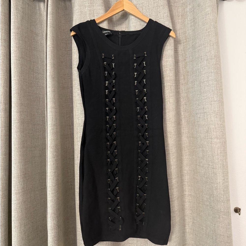 Bebe Black Lace-Up Mini Dress